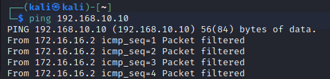 Ping showing packet filtered response