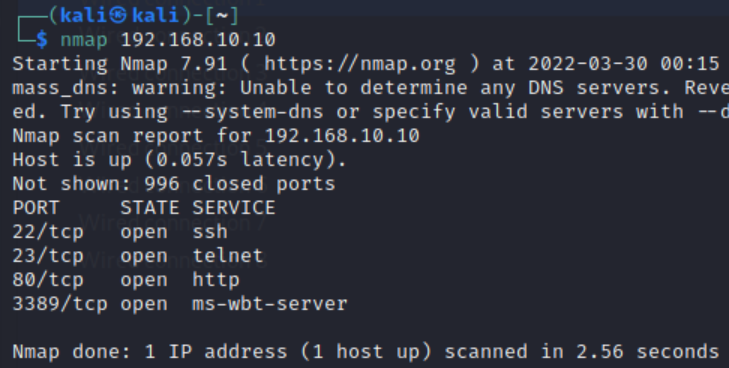 nmap scan showing HTTP and SSH open